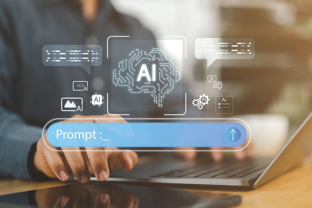 person using computer and AI service