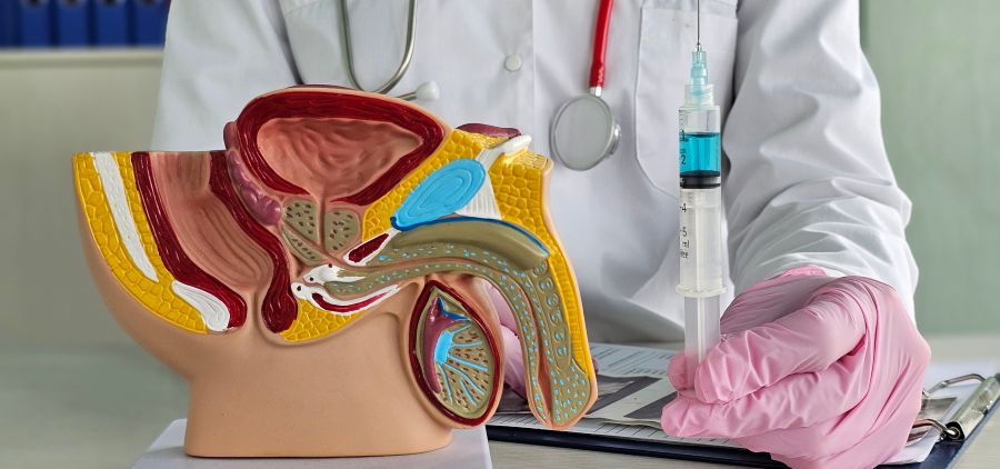 doctor holding injection next to penis model